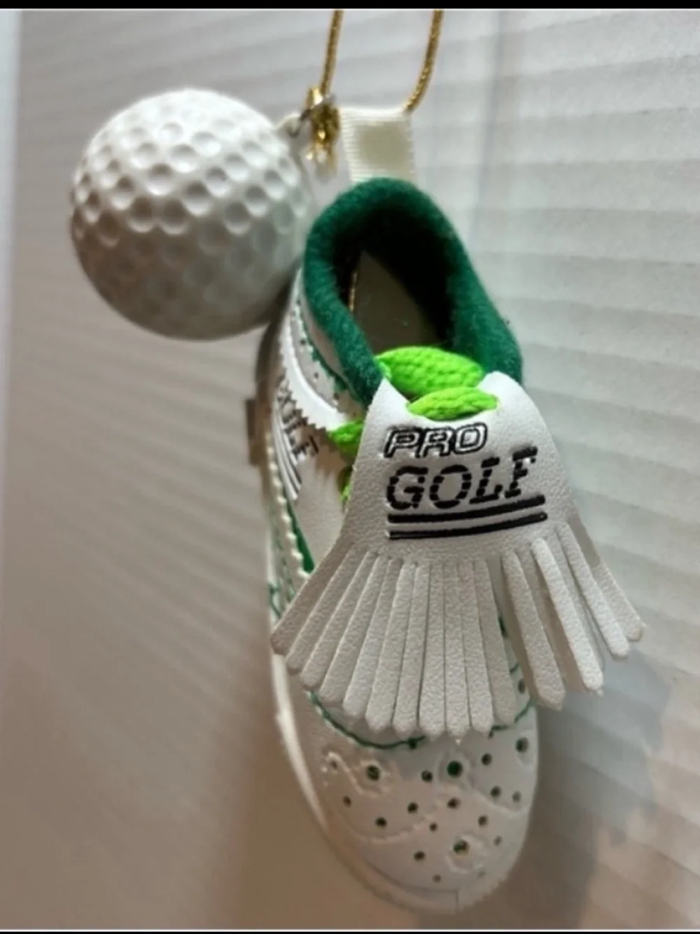 Golf Shoe and Golf Ball Christmas Ornament NEW Present Topper Decor White Green